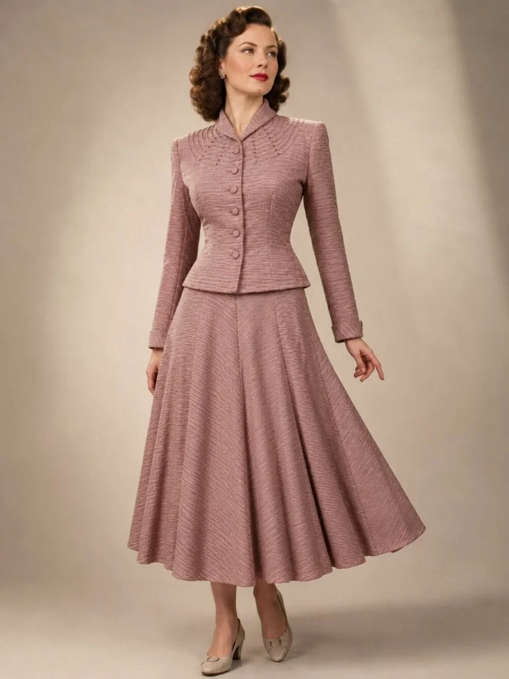 🌸 Glamorous Vintage Late 1940s Dusty Pink New Look Skirt Suit 🌸